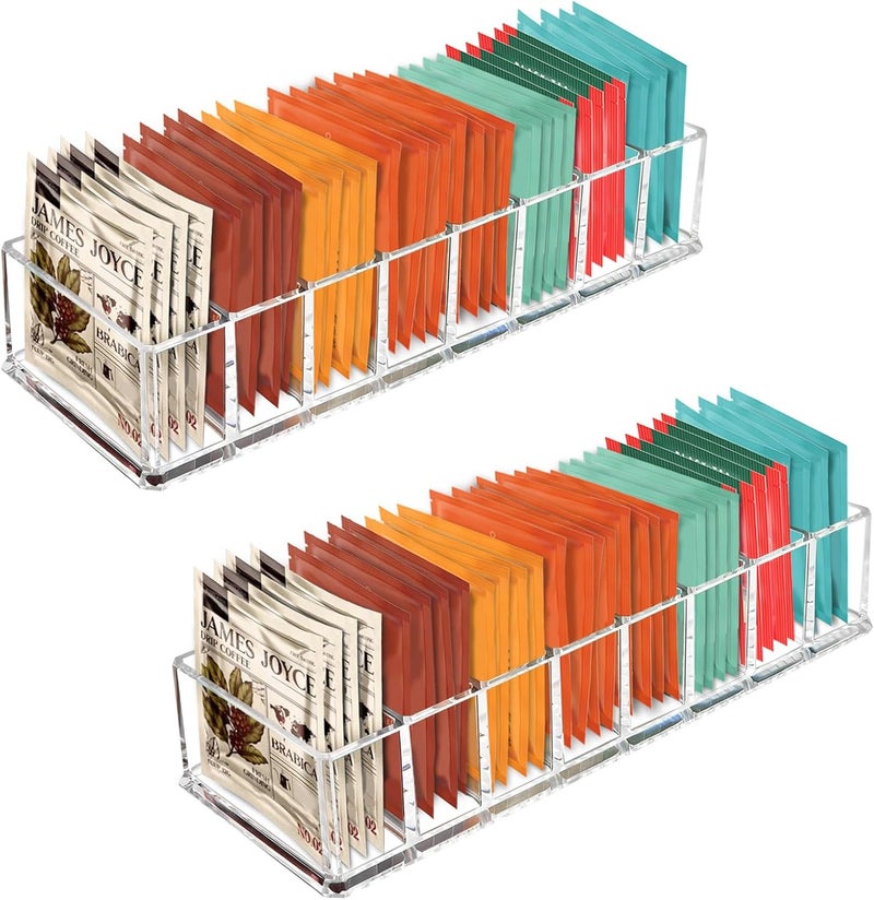 Tasybox Tea Bag Organizer, Clear Acrylic Tea Bag Holder, Tea Packet Storage for Drawer, Pantry, Kitchen, Cabinet, Countertop, 2 Pack - Image 1